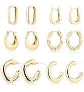 6 Pairs 14K Gold Hoop Earrings for Women Lightweight Chunky Hoop Earrings Multipack Hypoallergeni...