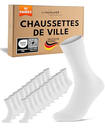 Chaussettes Homme Femme 10 Paires Coton Confortable Respirantes (Blanc 43-46)