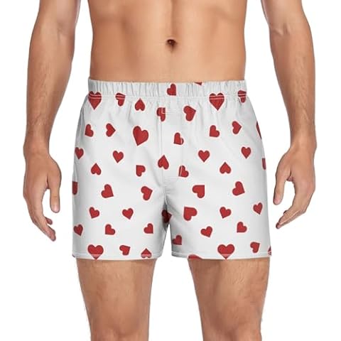 JHKKU Men's Valentines Heart Boxer Shorts Soft Loose Comfortable Breathable Boxer Briefs Underwear M Cover