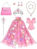 Fuzmo Light Up Princess Dress Up for Girls 3 4 5 6, Kids Dress Up Clothes with Accessories, Princess Toy for Toddlers Birthday Gift (Pink)