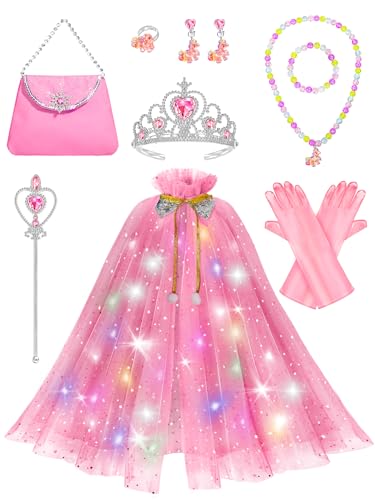 Fuzmo Light Up Princess Dress Up for Girls 3 4 5 6, Kids Dress Up Clothes with Accessories, Princess Toy for Toddlers Birthday Gift (Pink)