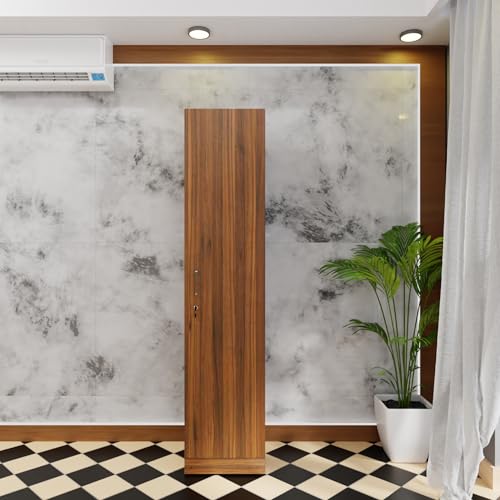 Image of VIKI Wardrobe | Wooden Almirah for Clothes,Door for Bedroom, 1 Door Wardrobe with Doors (Brussel Walnut - 40D x 40W x 180H) | 1 Year Warranty | DIY