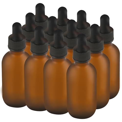 NOOEEISS 12 Pcs, 2oz Dropper Bottle, Amber Glass Eye Dropper Bottle, Tincture Bottles with Dropper, Pretty Finish, Leak-Proof Design, Stronger Suction for All Kinds of Mixed Liquids