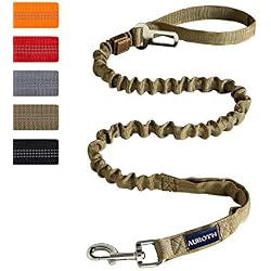 AUROTH Bungee Dog Leash for Large Dogs, No Pull for Shock Absorption | Heavy Duty, with Car Seat Belt, That Pull up to 660 lb, 2 Padded Handles, Metal Frog Clip , 4.5FT, Army Yellow