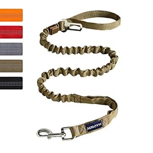 AUROTH Heavy Duty Bungee Dog Leash for Large Breed Dogs, No Pull for Shock Absorption with Car Seat Belt, 2 Padded Handles 4.5Foot 6Foot Training Dog Leash Army Yellow