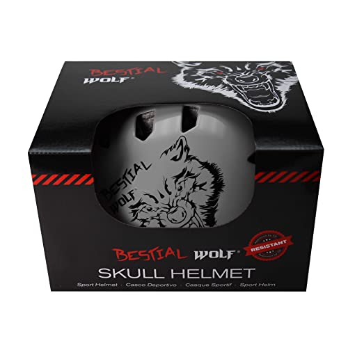 Bestial Wolf Skull Casco Unisex Helm für Skates Scooter und andere Vollair-Sportschuhe, verstellbar, für 8-99 Jahre (Grey) Cover