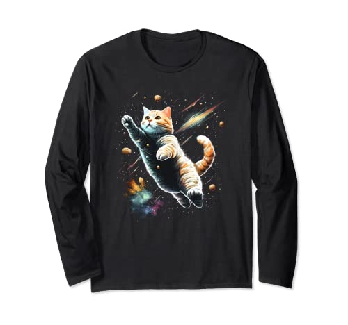 Outer Space Cat Kitty Astronaut Animal Galaxy Cat Lover Maglia a Manica