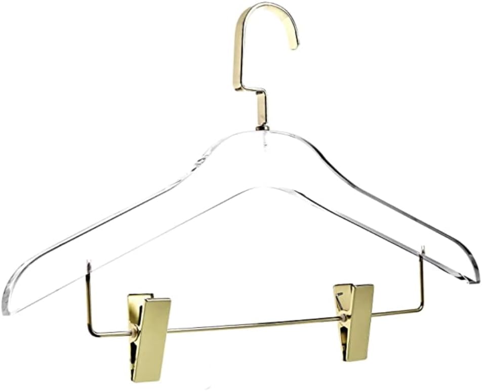 HomeCube USA 17" Acrylic Clothes Hanger with Gold Hooks & Clips – Heavy Duty Organizer for Suits, Dresses & More – Elegant Lucite Design for Closet, Bridal, Boutique & Home Use