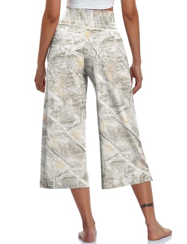 Image of TARSE Womens Casual Wide Leg Yoga Capris Crossover High Waist Capri Pants Loose Soft Pajama Pockets Sweatpants