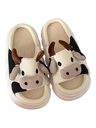 Sustrato Diapositives de Vache,Adorables Pantoufles de Vache en Lin muet avec Semelle épaisse et Douce - Chaussons Animaux d'intérieur pour Femmes Filles Cover