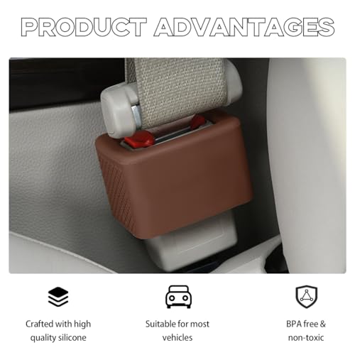 Image of Augeny 2 PCS Seat Belt Buckle Holder, Silicone Auto Rear Seatbelt Buckle Booster to Makes Receptacle Stand Upright for Easy Access, Universal Vehicle Seatbelt Buckle for Kids (Coffee)