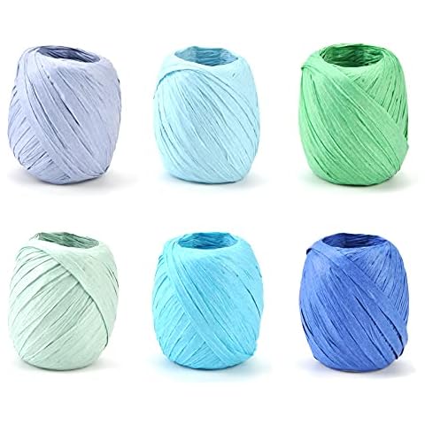 Keleily Raffia Bast Bunt 6 Rolle Papierband Natur Bastband Geschenkband Raffia Bastband für Bastelarbeiten, Sammelalbumdekorationen, Geschenkboxverpackung, Weben, Weihnachten, Florist, 3 cm x 20 m-A Cover