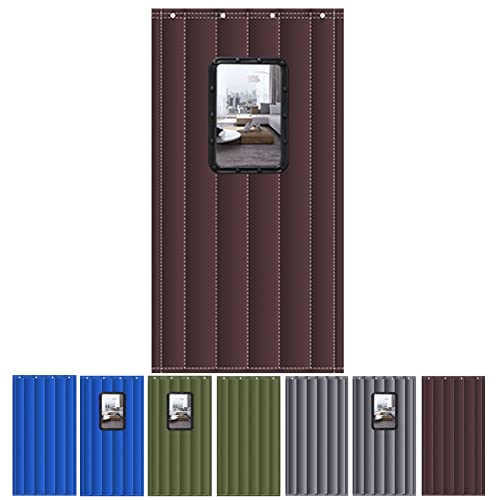 Wärmeschutzvorhang Tür mit Ösen, 140x240cm Thermo Türvorhang Kälteschutz Verdickt Baumwolle Oxford-Tuch Wasserdicht Anti Regen und Schnee Brown with Window Cover