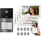 TMEZON WLAN Video Türsprechanlage 4-familienhaus, 7''IP Farb-Touchscreen mit 1080P Metalldoorbell, 2-Draht Installation,Zwei-Wege-Audio,Personenerkennung,3 Entsperrmethoden & App-Steuerung