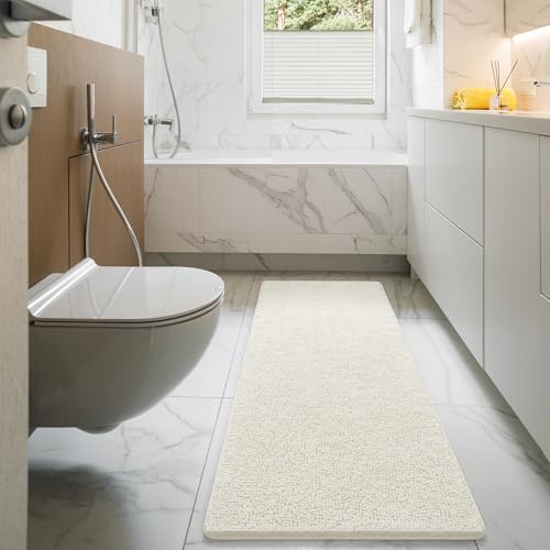 LOCHAS Luxury Bathroom Rug Shaggy Bath Mat 24 x 60 Inch, Washable Non Slip Bath Rugs for Bathroom Shower, Soft Plush Chenille Absorbent Carpets Mats, Cream White by LOCHAS - Image 7