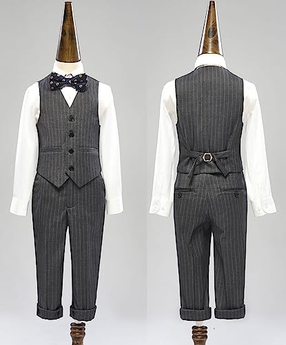 Costume rayé garçon ensemble 3 pièces smoking à revers de bal - 3