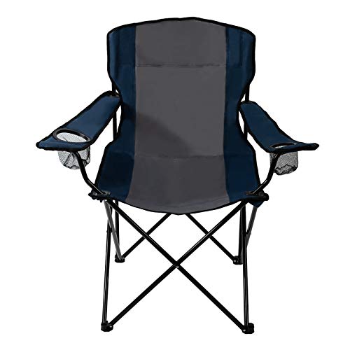 Pacific Pass Quad Camp Chair W/ 2 Built-In Cup Holders, Includes Carry Bag - Navy/Gray #TOP1