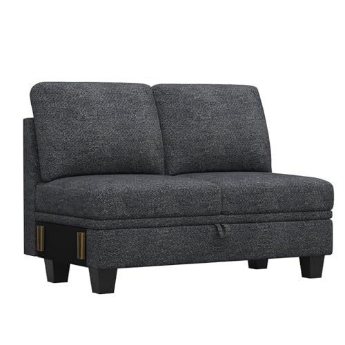 Belffin 45.6” Chenille Loveseat Module for Sectional Couch, 2-Seater Modular with Storage for Modular Sectional Sofa. Dark Grey. Dark Grey 2-Seater