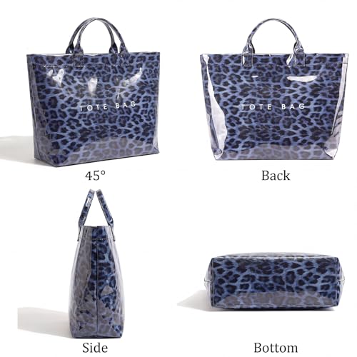 Image of PVC Tote Bag Gifts for Women Large Tote Purse Kraft Paper Letter Print Hobo Handbags for Work Beach Shopping Travel