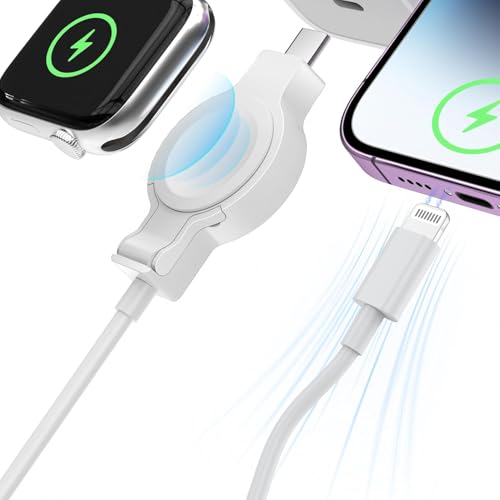 2 in 1 Apple Watch&iPhone Charger Cable, Fast Charging USB-C Magnetic Wireless Charger for Apple Watch 9/8/7/SE/Ultra & iPhone 14/13/12/11/X/8, Portable Dual Charger Cord for Travel and Daily Use