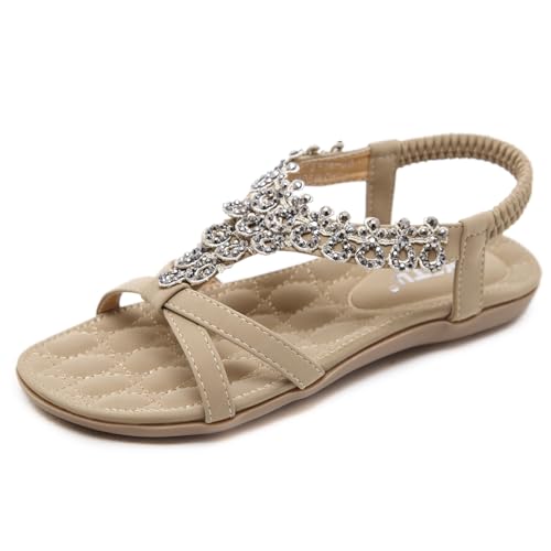 ZDQ Sandalias Mujer Verano Plana Comodas Bohemio Elegancia Casual Sandalia Beige 38