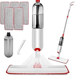 MASTERTOP Spray Mop, Microfiber Flat Mop with 5 Reusable Microfiber Pads, Dry Wet Mop for Floor Cleaning - Red + White