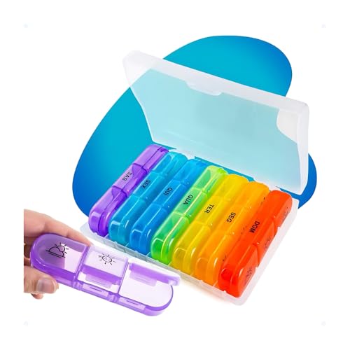 Porta Comprimidos Estojo Caixa Organizadora Porta Comprimido Caixa Porta Remédio Organizador Semanal de Comprimidos E Suplementos, PREMIUM (Colorido)