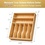 Umilife Bamboo Kitchen Drawer Organizer, 13 Inch Silverware Utensil Tray Holder, Extra Deep Grooved Drawer Divider, 7 Slots Total Bamboo Wood Caddy for Flatware Cutlery Knives, Forks, Spoons - Image 3