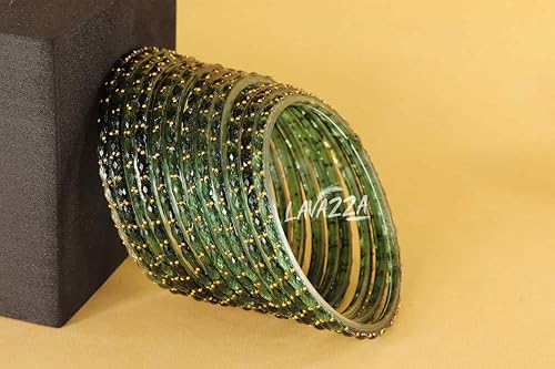 Image of LAVAZZA Raindrop Glass Bangles Set For Women & Girls with Zircon Diamond Stone & Beads | Trendy Transparent Crystal Glass Bangles | Fancy Kanch ki Chudi Set | Bangles for Wedding, Party- Set of 12