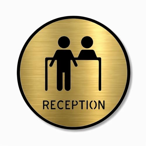 Image of Premium Brush Finish Gold Acrylic Reception Sign 5.8 Inch Easy to Mount Self-Adhesive Tape for Business Office Hospital Corporate Hotel Company Factory Bank Commercial (Black Gold Circle)