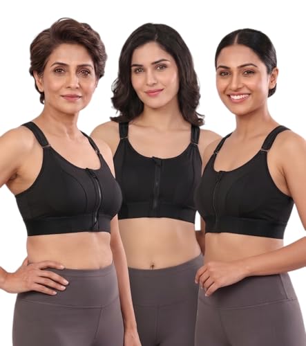 Image of Women Polyester Spandex High Impact Front Zip Sports Bra Fitness Criss Cross Back Crop Tops for Gym, Yoga & Workout - Size: M-4XL
