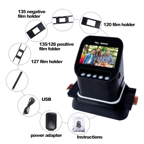 Scanner Numérique De Films Et Diapositives 4,3 Pouces, Haute Résolution 120, Compatible avec 5 Formats De Film 120, Écran LCD 1080p, Conversion De Négatifs Et Diapositives 35 Mm, 135, 126 Et 127