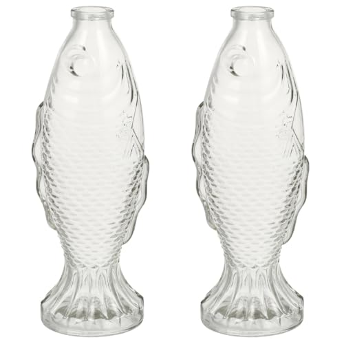 Carafe Poisson Verre, Lot de 2 Bocal Poisson Rouge Vase pour Fleurs Vase en Verre Clair Transparent, en Haut Moderne, Décor, Moderne pour Maison, Bureau, Salon, Pièces...
