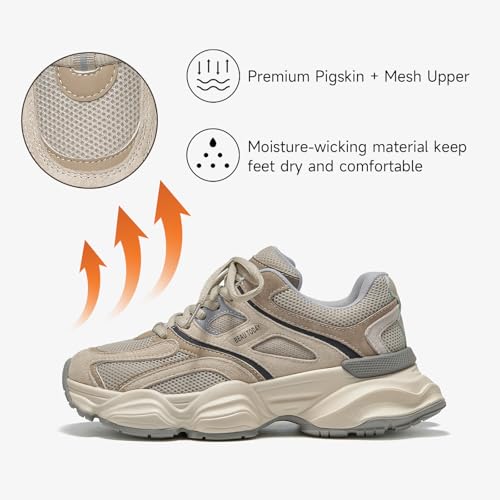 BEAU TODAY Womens Walking Shoes, Casual Fashion Wide Sneakers for Women, Comfortable Retro Walkikng Sneakers, Lightweight Breathable Non-Slip Trainer Workout Gym Athletic Running Shoes2
