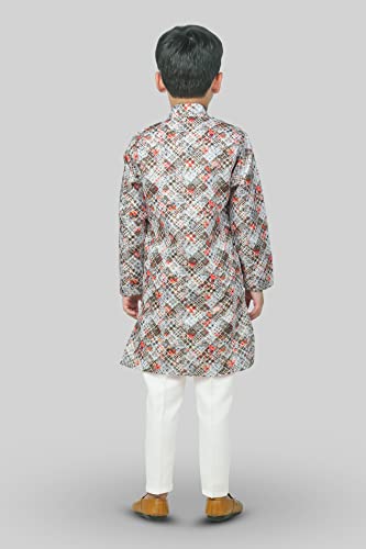 Image of AHHAAAA Kid's Ethnic Shirt Traditional Printed Long Sleeve Regular Wear Indian Kurta Pajama for Boys