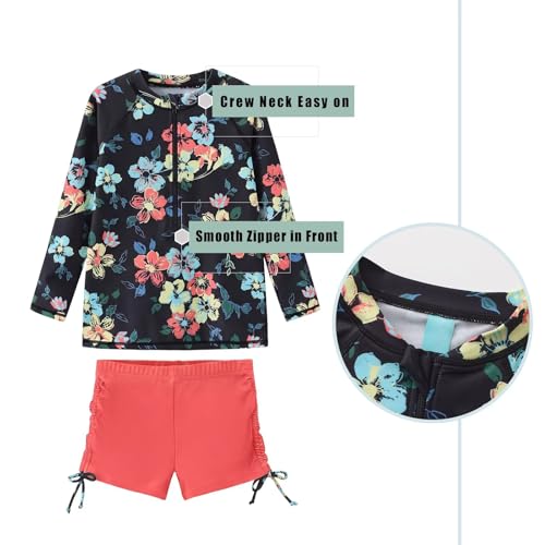Image of Girls Rash Guard Set for Girls Long Sleeve Swimsuits Hawaiian Two Piece Bathing Suits Swimwear Set