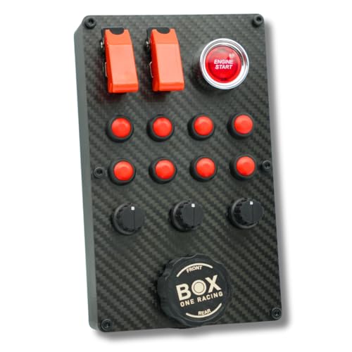 BoxOneRacing GTM-M1 SimRacing Button Box mit 46 Funktionen – PC-Seitenkonsole aus Echt-Carbon | LED-Engine-Start & Brake-Bias-Knopf | USB Plug & Play | SimHub-kompatibel | Sticker & Mount inkl.