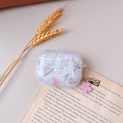Image of MINSCOSE for Cute Glitter AirPods Pro 2nd /1st Generation Case,Shell Pattern Pretty Flower Design with Trendy Floral Keychain,Soft TPU Protective Cover with Cleaner Kit for AirPods Pro /Pro 2-Colorful