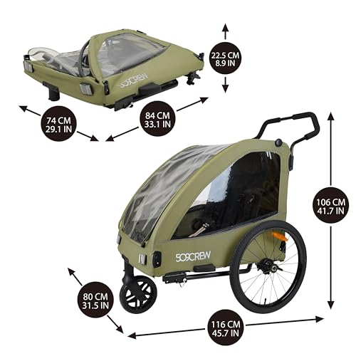 509 Trailer II, Multi Use Bicycle Trailer for Kids from 6m Up, for Pet, for Cargo, Convertible to 3-Wheel Push Wagon, Max Load 50kg, Include Raincover
