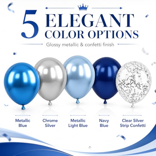 Image of Blue and Silver Balloons, 50PCS 12 Inch Metallic Blue Silver Balloons Dark Navy Confetti Party Latex Balloon Baby Blue Mixed Balloon for Birthday Graduation Shower Wedding Retirement