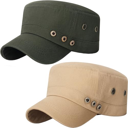 Image of Cadet Army Hat 2 Pieces Flat Top Cap Unisex Military Hat for Women Men