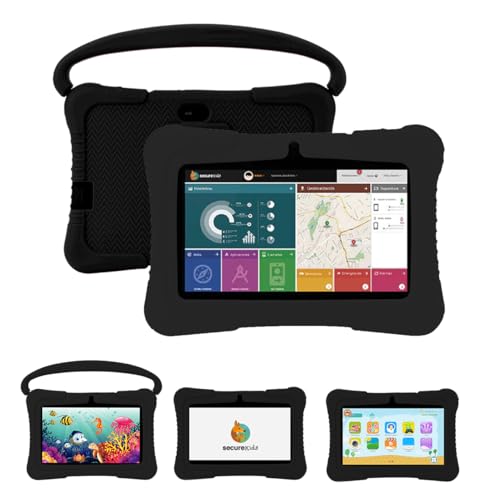 Save Family Kids 7' Tablet niños pedagógica – con navegador Infantil, Control Parental y Contenidos, Anti-Bullying, Juegos, Módulo Montessori y Funda Silicona, Marca española – Color Negro