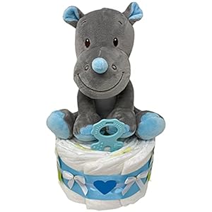 Kleine Windeltorte Hippo Paul in blau. Geschenk zur Geburt, Taufe oder Babyparty. Jungen(Blau / Paul)