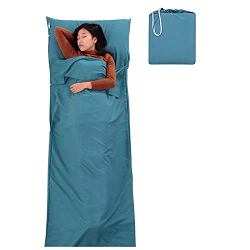 Travel Sleeping Bag Liner Portable Camping Bed Sheet Adult Kids Cotton Double Travel Sleep Bag with Pillow Pockets Lightweight Prevent Dirty for Hostels,Trains (Single Blue (115x210cm))