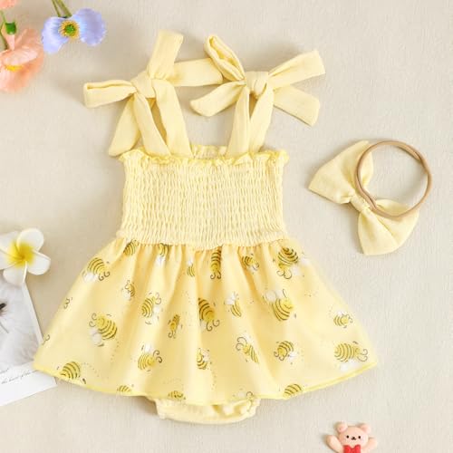Baby Girl Cotton Linen Romper Dress 1st Birthday Clothes Letter Embroidery Sleeveless Smocked Onesie Shower Outfit3