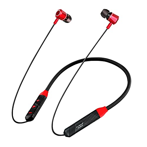 Riviera RNB 05 Bluetooth Wireless Headset Neckband with Long Lasting Playtime 40 Hrs in-Ear Wireless Headphones with Mic & Deep Bass, Bluetooth V5.1, Sweat & Splash Proof– (Red)