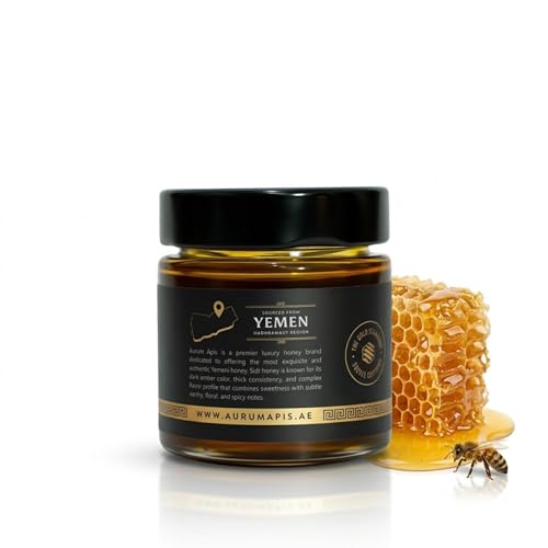Image of Aurum Apis Raw Yemeni Sidr Honey, 100% Raw Unfiltered Pure Honey, Hand Harvested Organic Honey, Non-GMO, Unprocessed Certified Organic Honey from Sidr Tree Blossoms, Rich Flavor & Aroma, Honey Jar (130g)