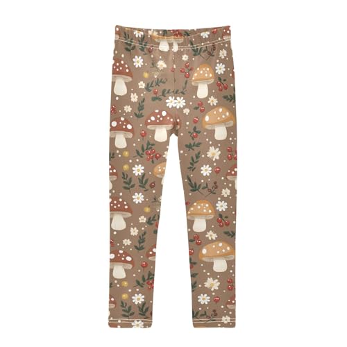 Wusikd Mushrooms Girls' Leggings Toddler Doodles Flowers Leaves Kids Yoga Pants Dance Active Tights 4T