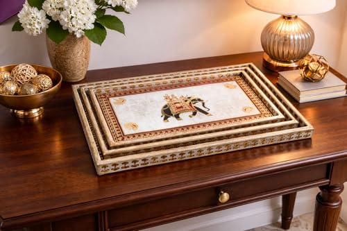 Image of Wooden Enamel Coated Serving Tray Set of 3 for Home Decor Multipurpose Rectangular Trays for Kitchen Living Room and Coffee Table with Printed Design (C-3)