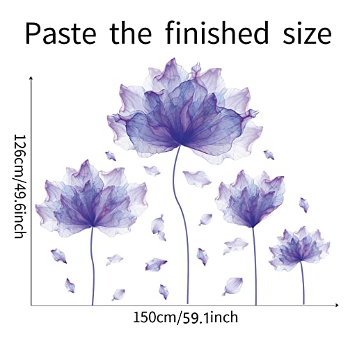 Rofarso Purple Flowers Wall Stickers Vinyl Removable Large Peel And Stick Petals Wall Decals Art Decorations Decor For Bedroom Living Room Office Study Room Murals #TOP2